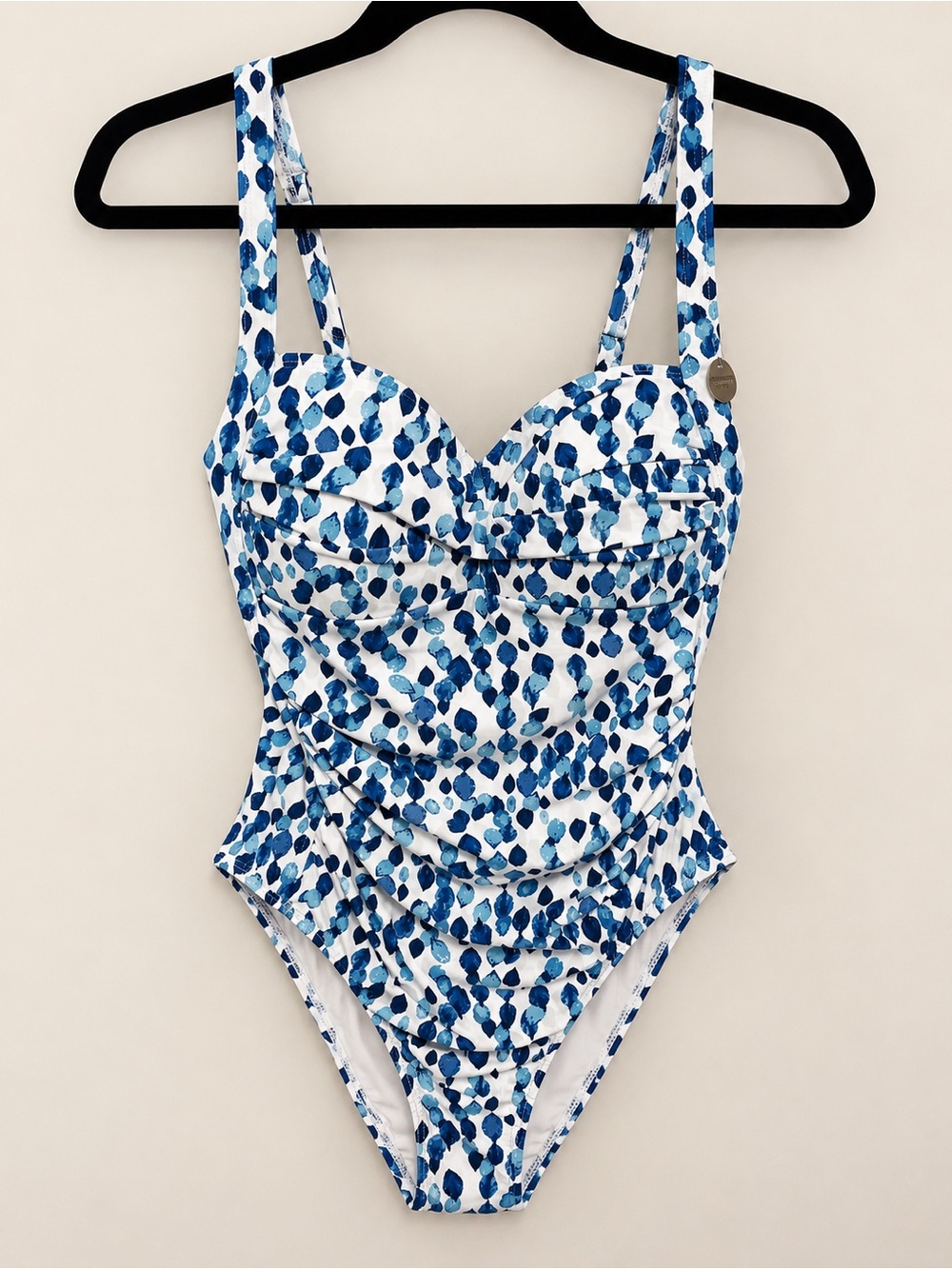 Nip Tuck Swim Blue White Ruched One-Piece Swimsuit Women’s Size 8 NWT